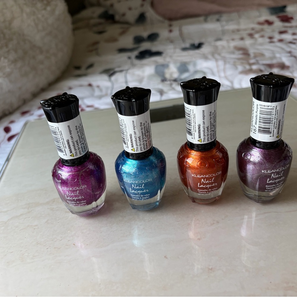 Kleancolor Metallic Fuschia & Metallic Aqua , orange and purple